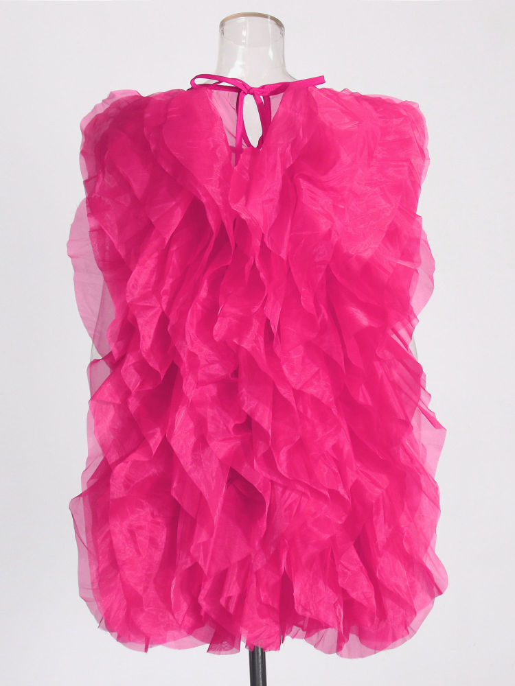 TWOTWINSTYLE Round Neck Sleeveless Spliced Ruffles Fashion Dress