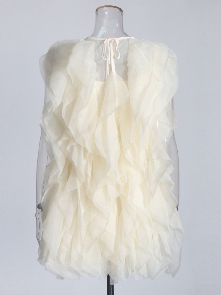 TWOTWINSTYLE Round Neck Sleeveless Spliced Ruffles Fashion Dress