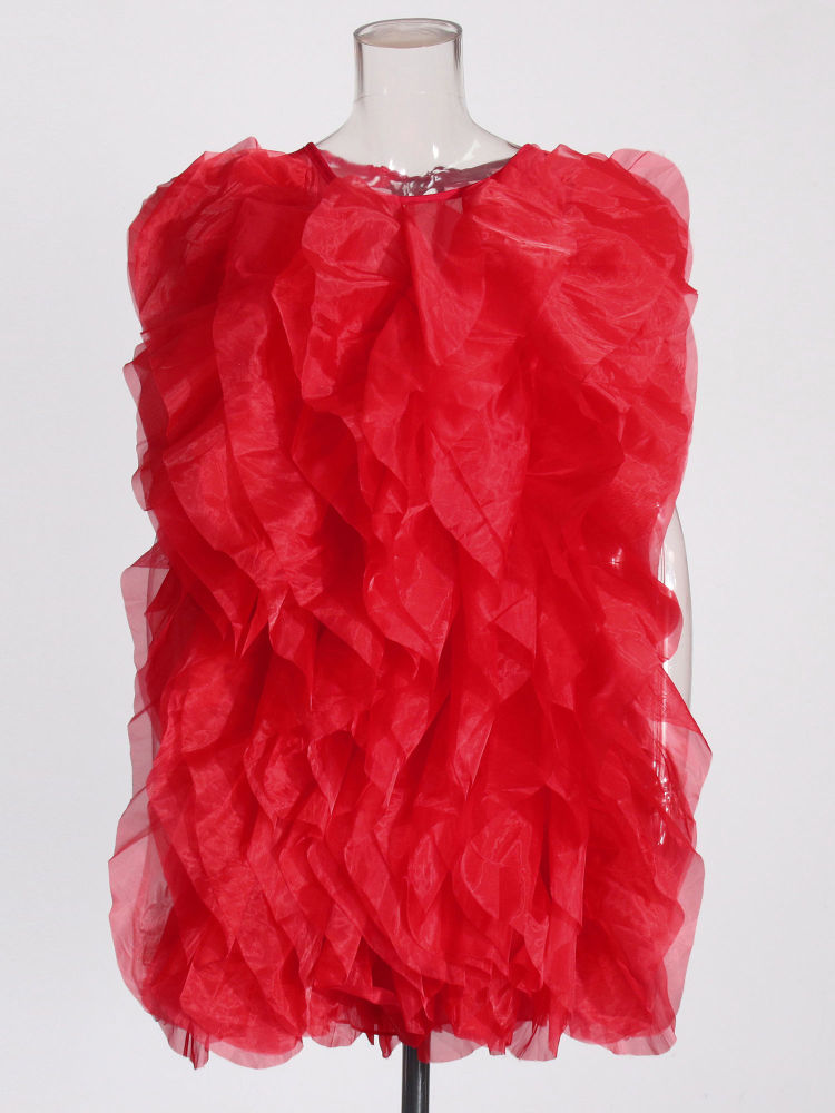 TWOTWINSTYLE Round Neck Sleeveless Spliced Ruffles Fashion Dress