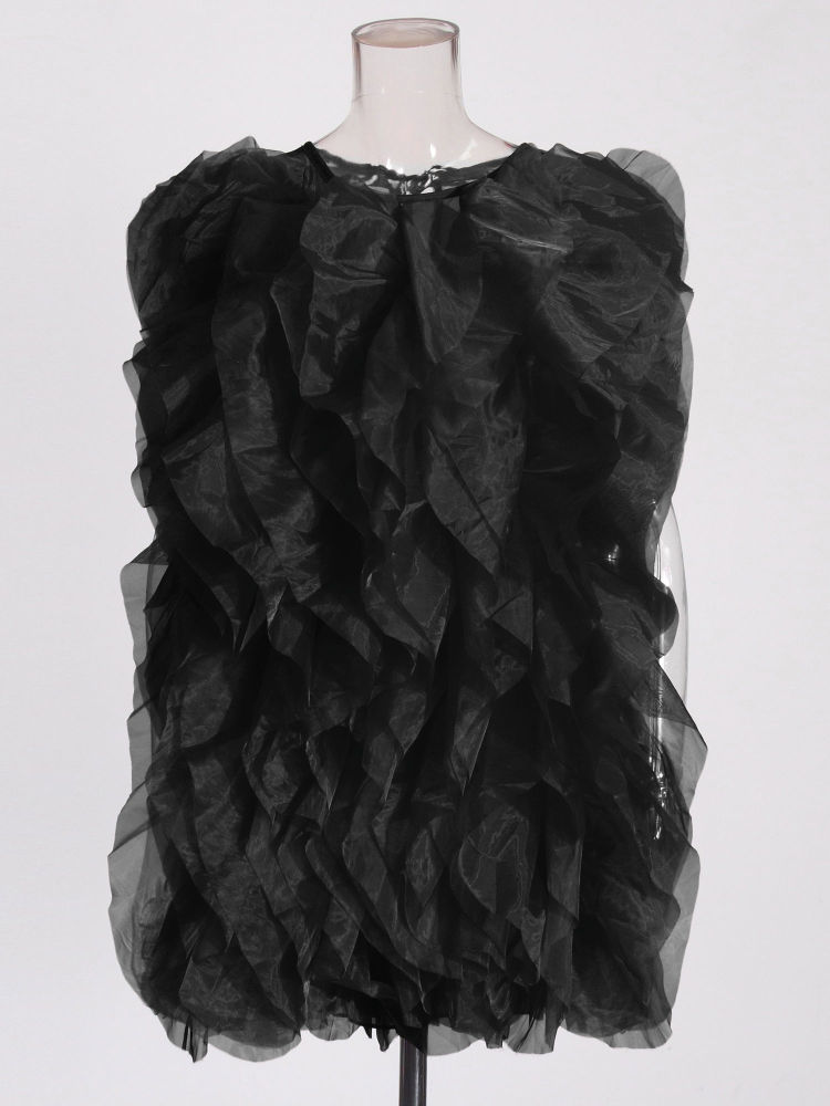 TWOTWINSTYLE Round Neck Sleeveless Spliced Ruffles Fashion Dress