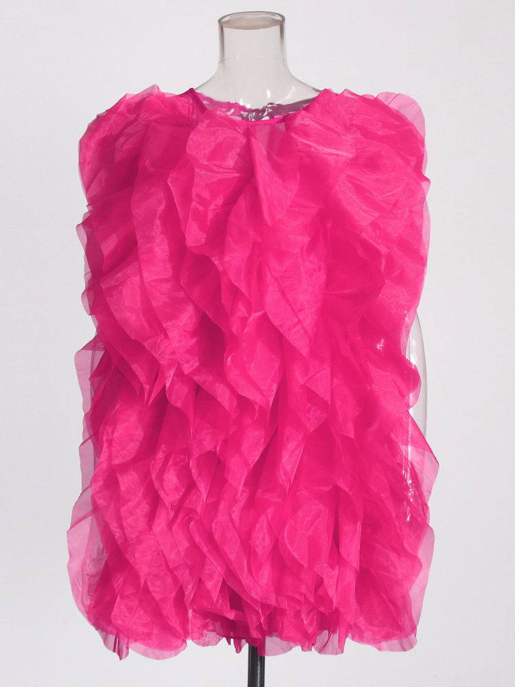 TWOTWINSTYLE Round Neck Sleeveless Spliced Ruffles Fashion Dress