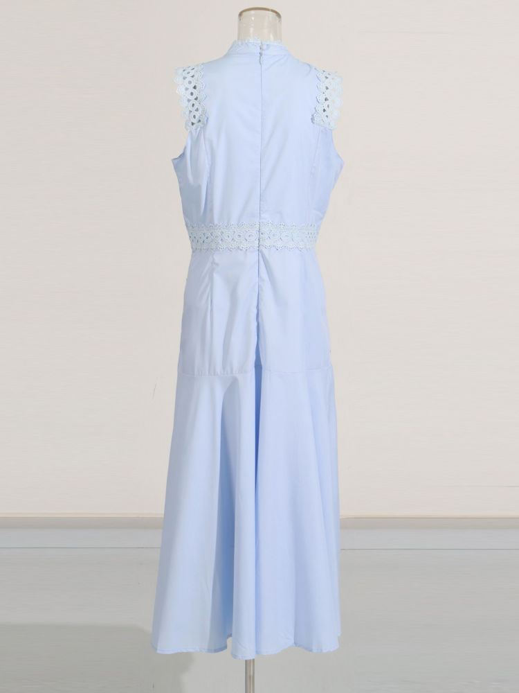 TWOTWINSTYLE Solid Stand Collar Sleeveless High Waist Chic Dress