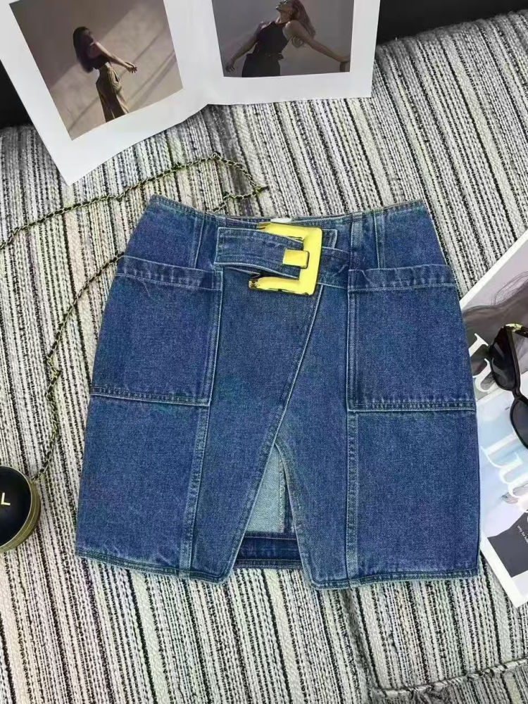 TWOTWINSTYLE Spliced Pocket Loose Fashion Denim Skirt