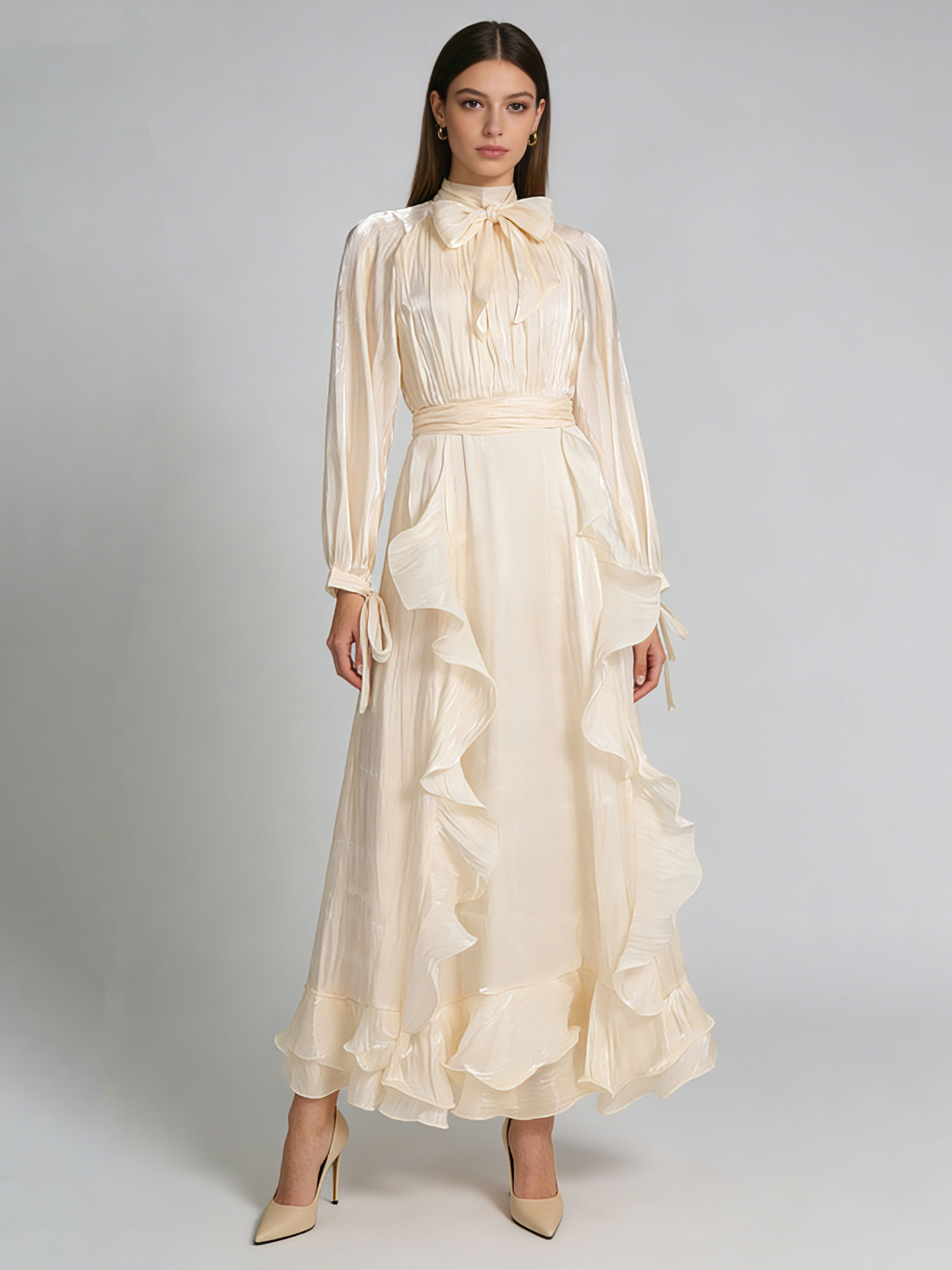 TWOTWINSTYLE Stand Collar Long Sleeve Tunic Elegant Dress