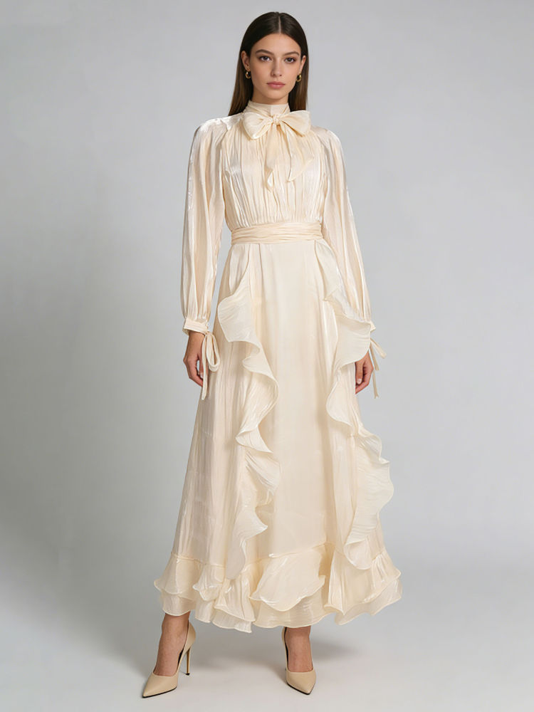 TWOTWINSTYLE Stand Collar Long Sleeve Tunic Elegant Dress