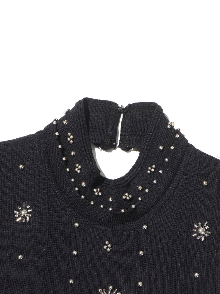 TWOTWINSTYLE Stand Collar Patchwork Steel Ball Chic Dress