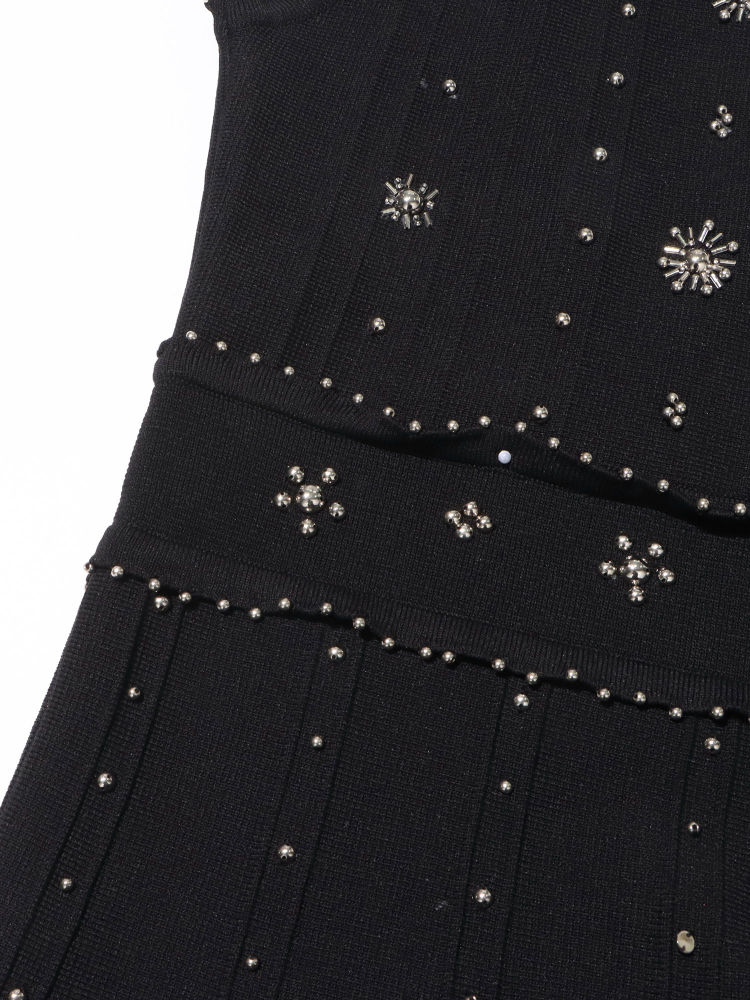 TWOTWINSTYLE Stand Collar Patchwork Steel Ball Chic Dress