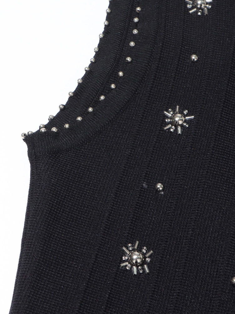 TWOTWINSTYLE Stand Collar Patchwork Steel Ball Chic Dress