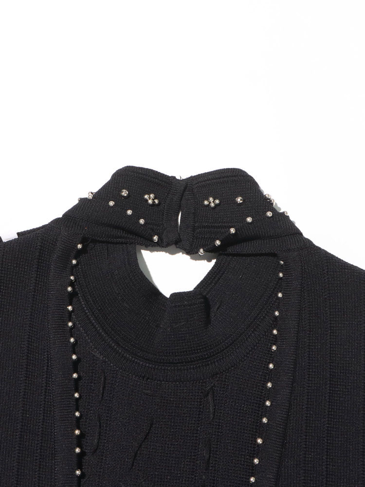 TWOTWINSTYLE Stand Collar Patchwork Steel Ball Chic Dress