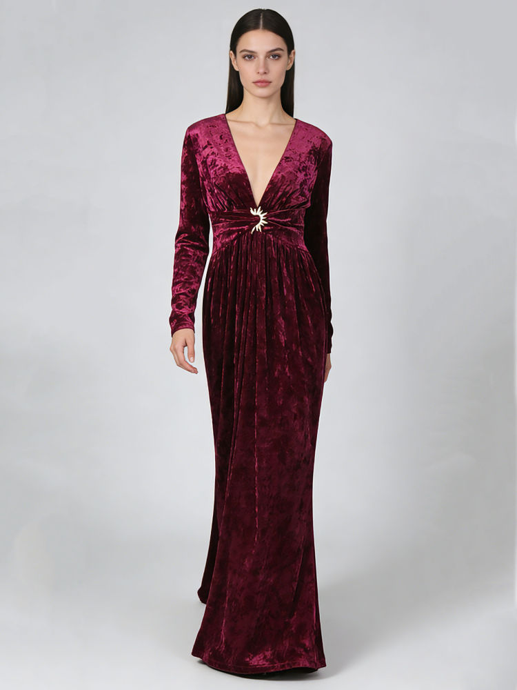 TWOTWINSTYLE V Neck Long Sleeve Tunic Temperament Dress