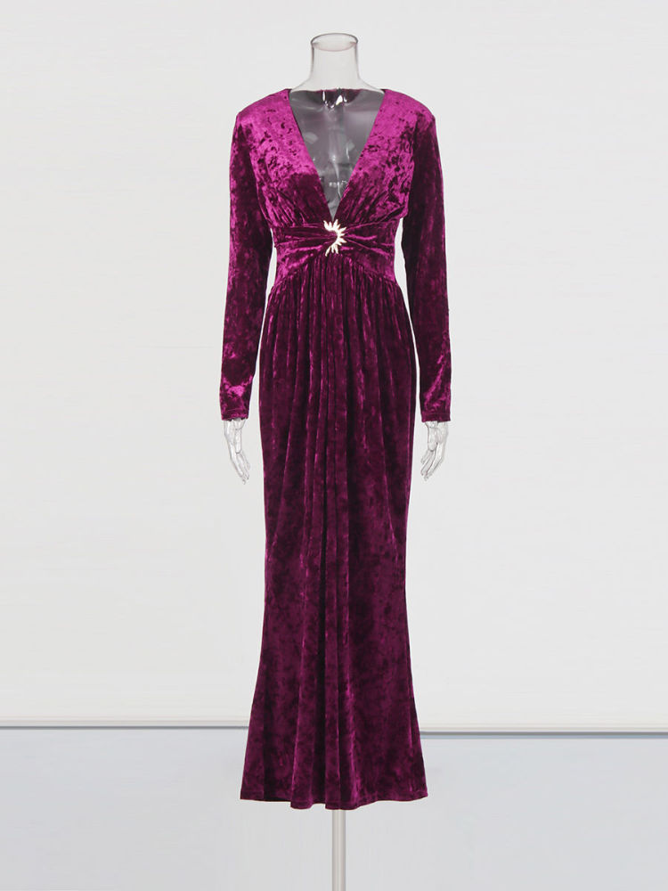 TWOTWINSTYLE V Neck Long Sleeve Tunic Temperament Dress