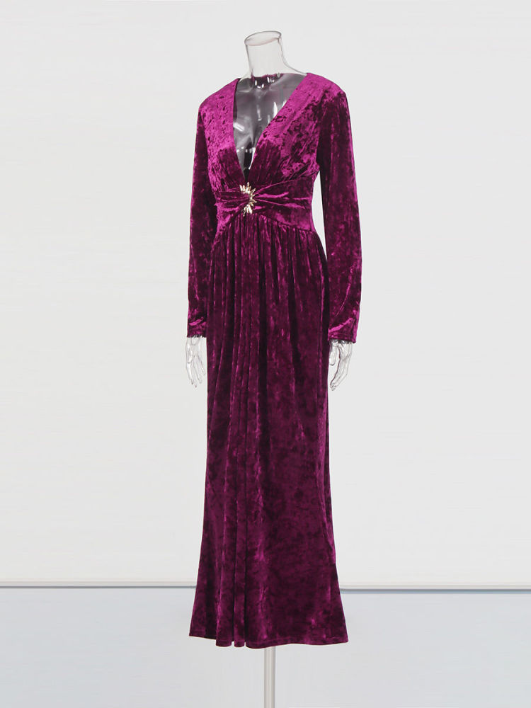 TWOTWINSTYLE V Neck Long Sleeve Tunic Temperament Dress