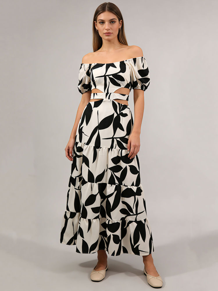 TWOTWINSTYLE Hit Color Slash Neck High Waist Fashion Dress
