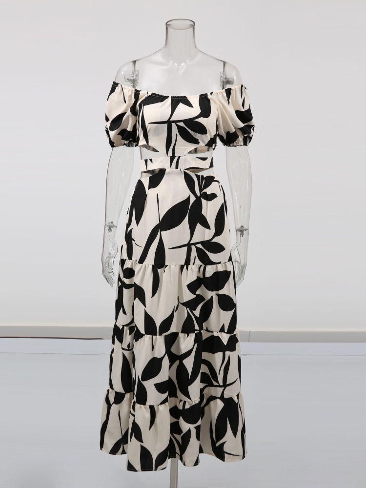 TWOTWINSTYLE Hit Color Slash Neck High Waist Fashion Dress