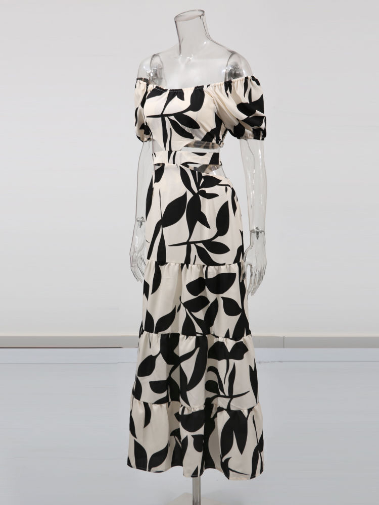TWOTWINSTYLE Hit Color Slash Neck High Waist Fashion Dress