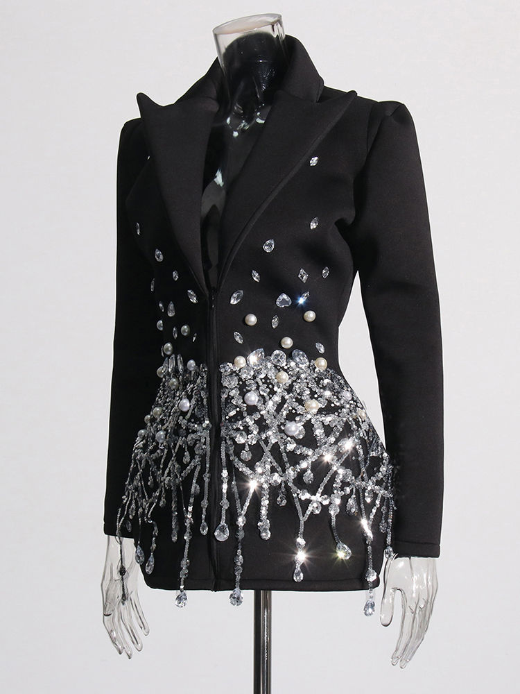 TWOTWINSTYLE Lapel Spliced Diamonds High Waist Fashion Dress