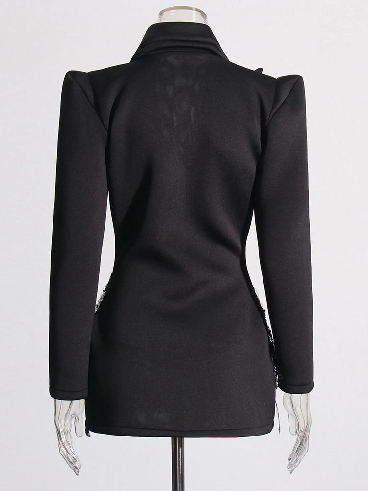 TWOTWINSTYLE Lapel Spliced Diamonds High Waist Fashion Dress