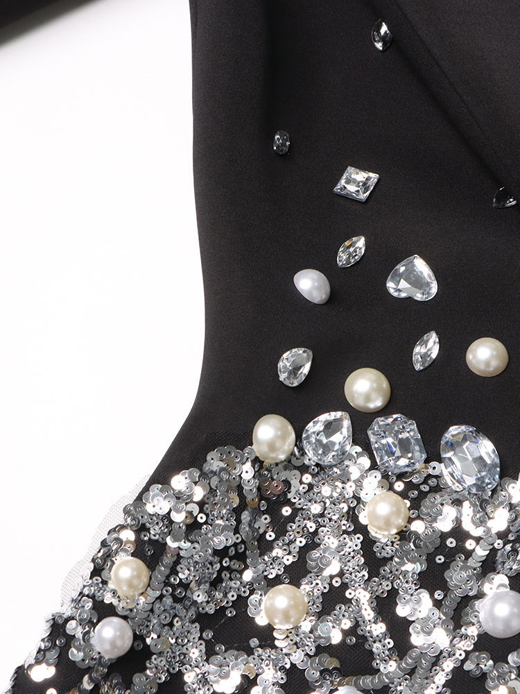 TWOTWINSTYLE Lapel Spliced Diamonds High Waist Fashion Dress