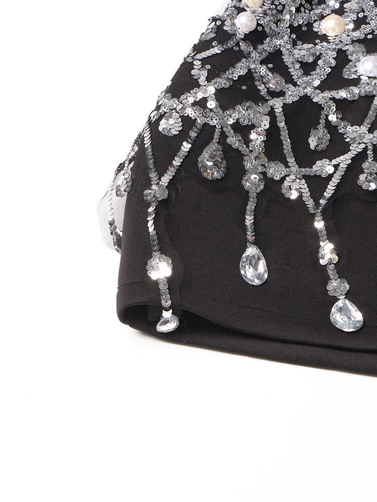 TWOTWINSTYLE Lapel Spliced Diamonds High Waist Fashion Dress