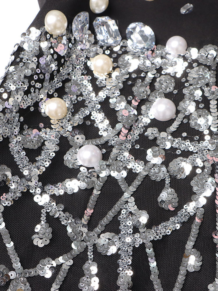 TWOTWINSTYLE Lapel Spliced Diamonds High Waist Fashion Dress