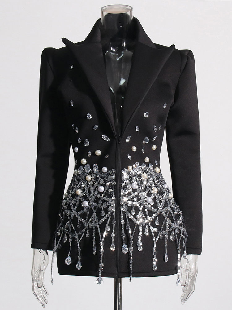 TWOTWINSTYLE Lapel Spliced Diamonds High Waist Fashion Dress