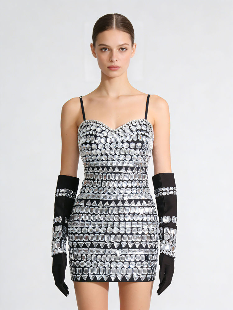 TWOTWINSTYLE Sleeveless Patchwork Diamond Slimming Dress