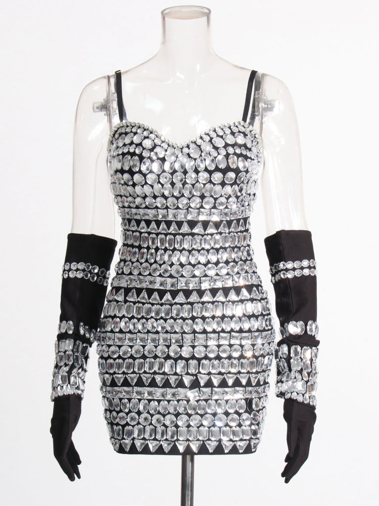 TWOTWINSTYLE Sleeveless Patchwork Diamond Slimming Dress