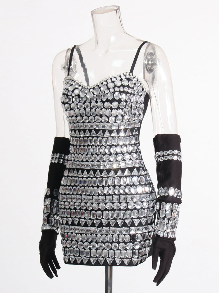 TWOTWINSTYLE Sleeveless Patchwork Diamond Slimming Dress