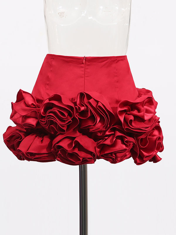 TWOTWINSTYLE Solid Patchwork 3D Flower Slimming Strapless Mini Dress