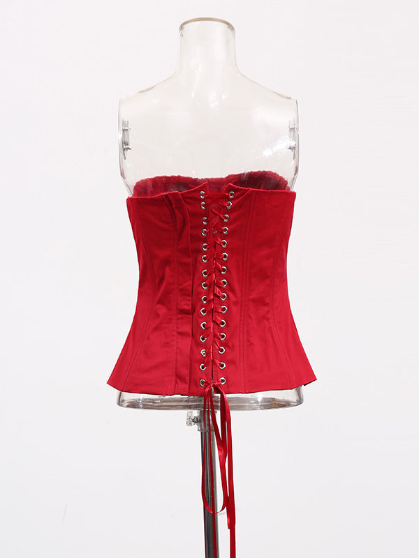 TWOTWINSTYLE Solid Patchwork 3D Flower Slimming Strapless Mini Dress
