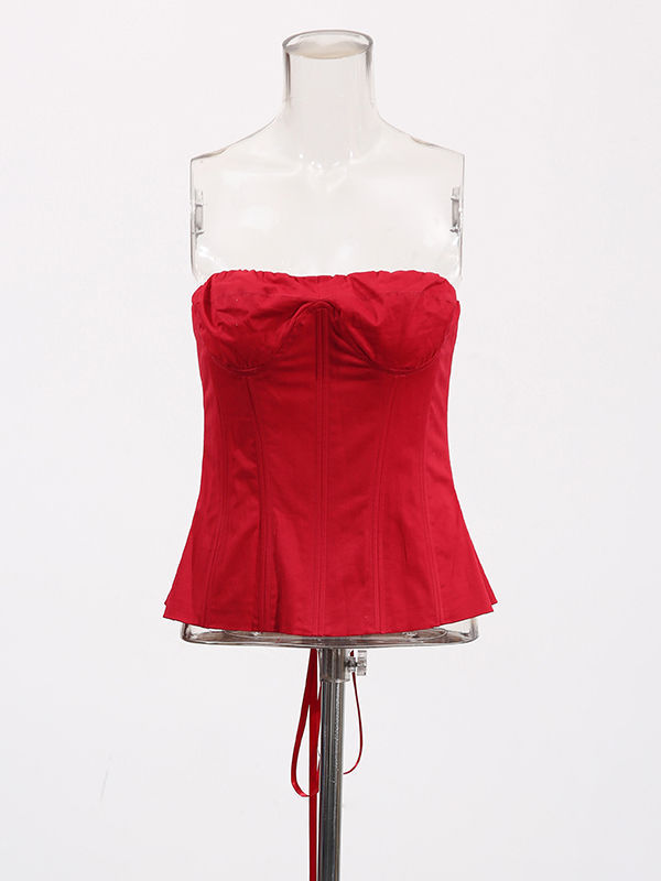 TWOTWINSTYLE Solid Patchwork 3D Flower Slimming Strapless Mini Dress