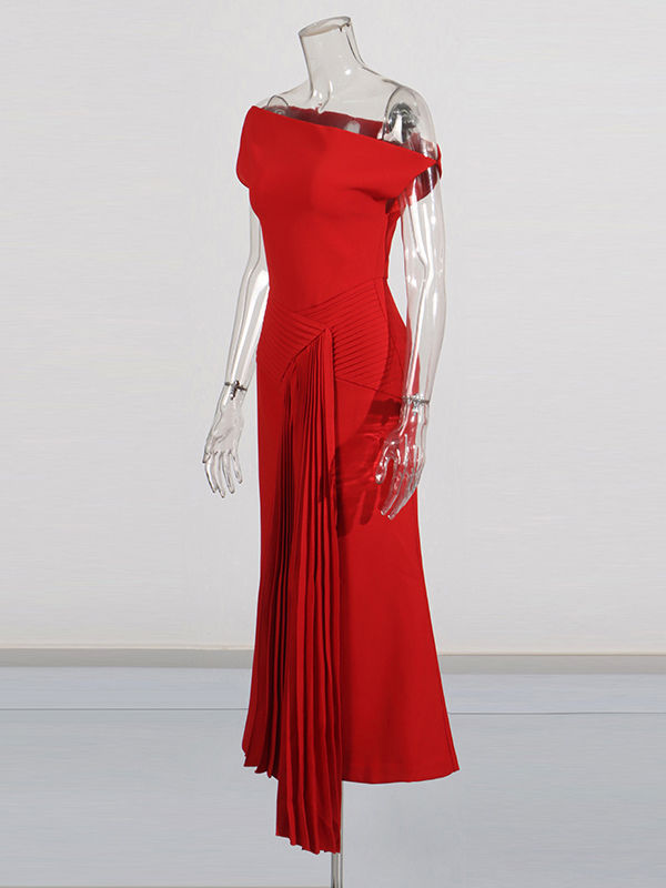TWOTWINSTYLE Solid Patchwork Pleated High Waist Elegant Dress