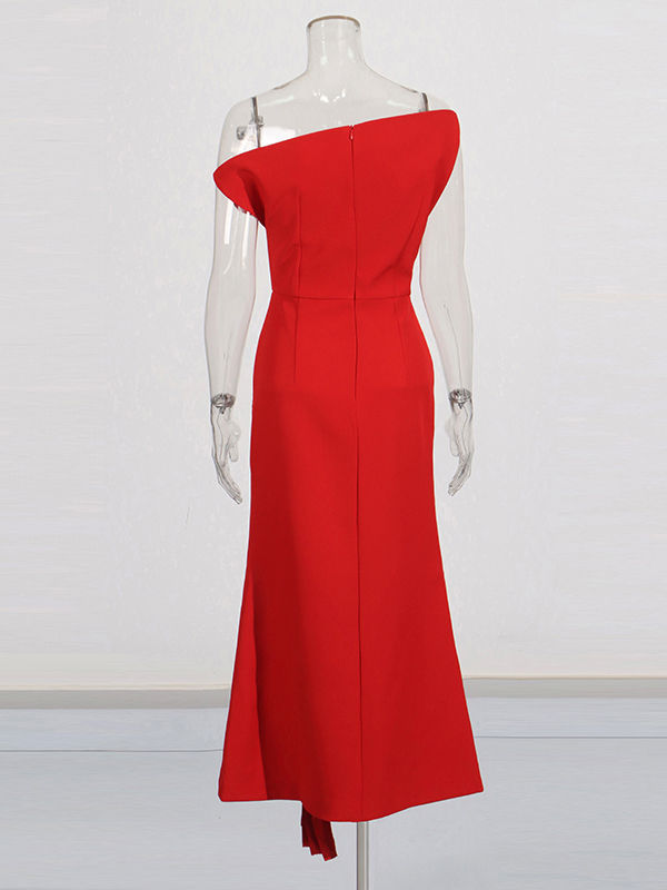 TWOTWINSTYLE Solid Patchwork Pleated High Waist Elegant Dress