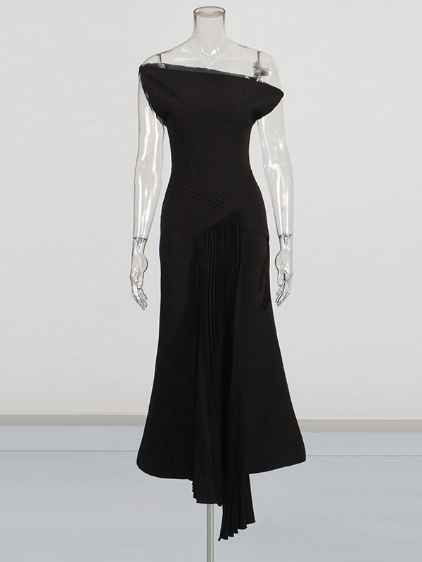 TWOTWINSTYLE Solid Patchwork Pleated High Waist Elegant Dress