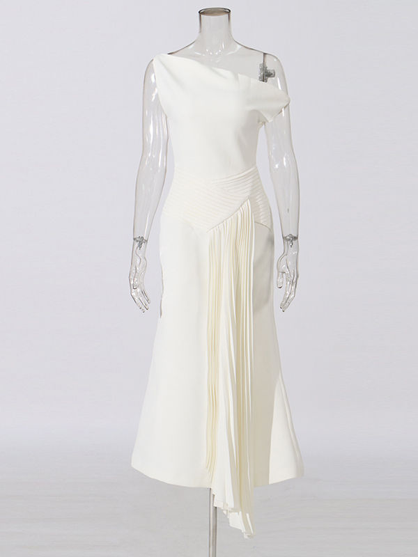 TWOTWINSTYLE Solid Patchwork Pleated High Waist Elegant Dress