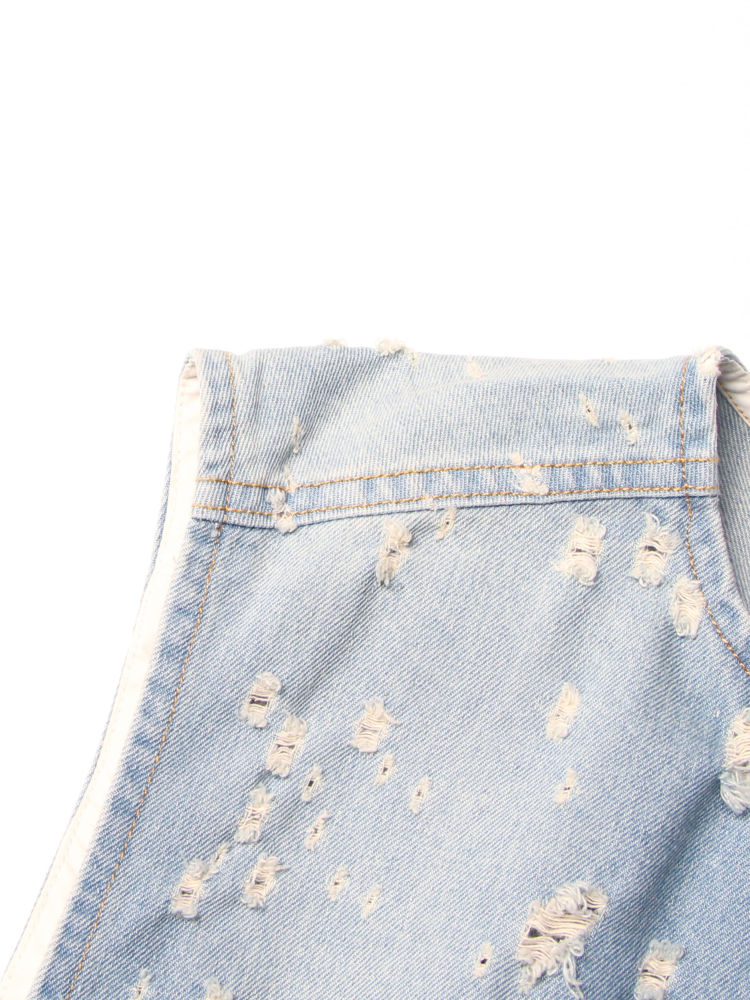 TWOTWINSTYLE Solid Round Neck Hollow Out Chic Denim Dress