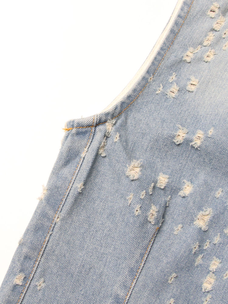 TWOTWINSTYLE Solid Round Neck Hollow Out Chic Denim Dress