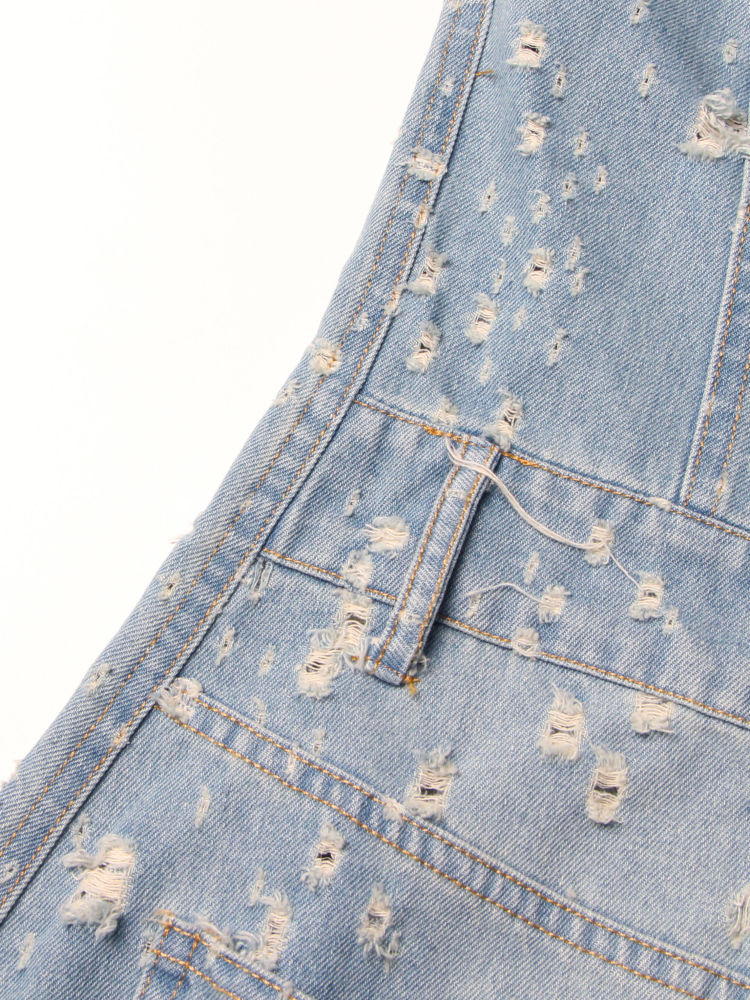 TWOTWINSTYLE Solid Round Neck Hollow Out Chic Denim Dress