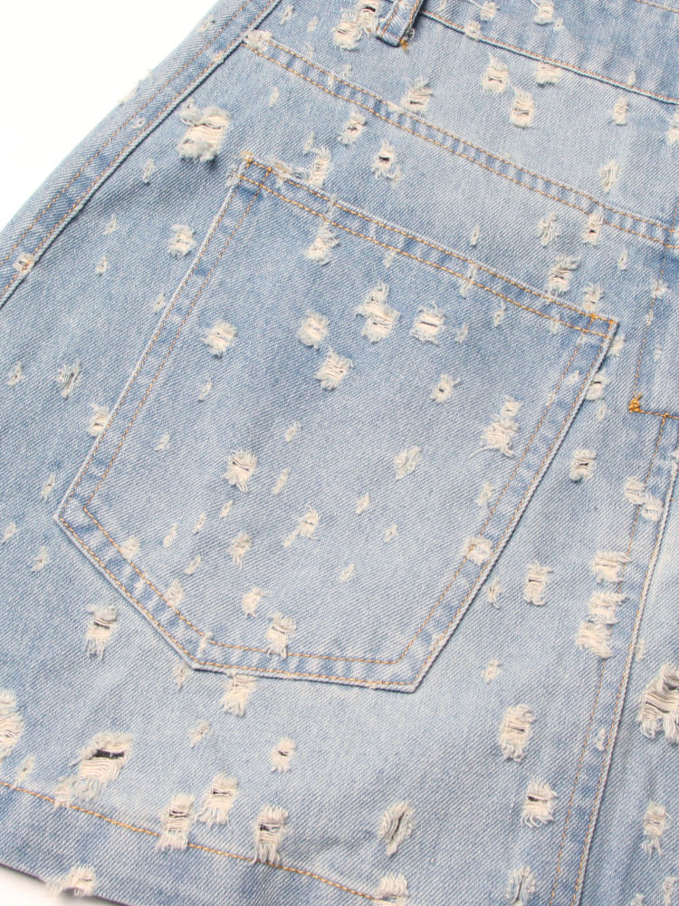 TWOTWINSTYLE Solid Round Neck Hollow Out Chic Denim Dress