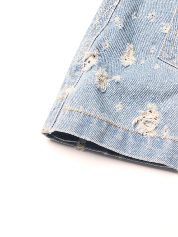 TWOTWINSTYLE Solid Round Neck Hollow Out Chic Denim Dress