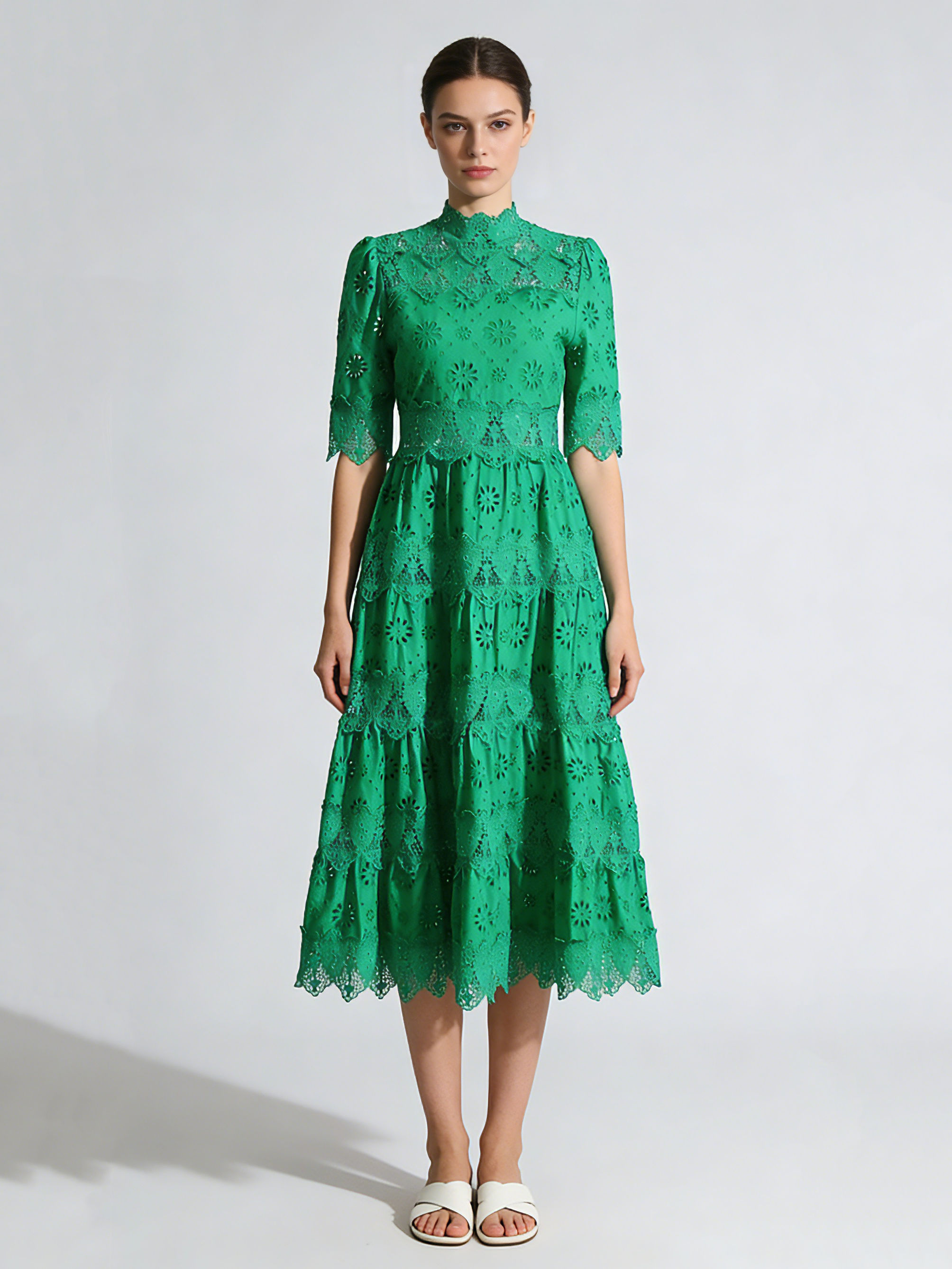 TWOTWINSTYLE Solid Short Sleeve Tunic Hollow Out Digner Dress