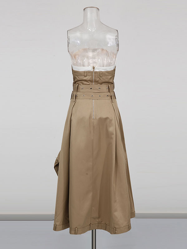 TWOTWINSTYLE ﻿Solid Spliced Button Strapless Temperament Dress