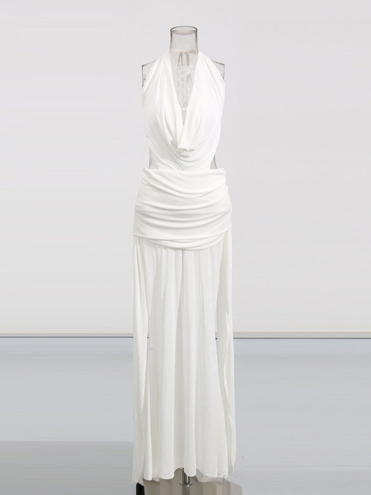 TWOTWINSTYLE Solid Spliced Lace Up Backless Fashion Dress
