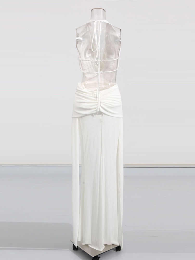 TWOTWINSTYLE Solid Spliced Lace Up Backless Fashion Dress