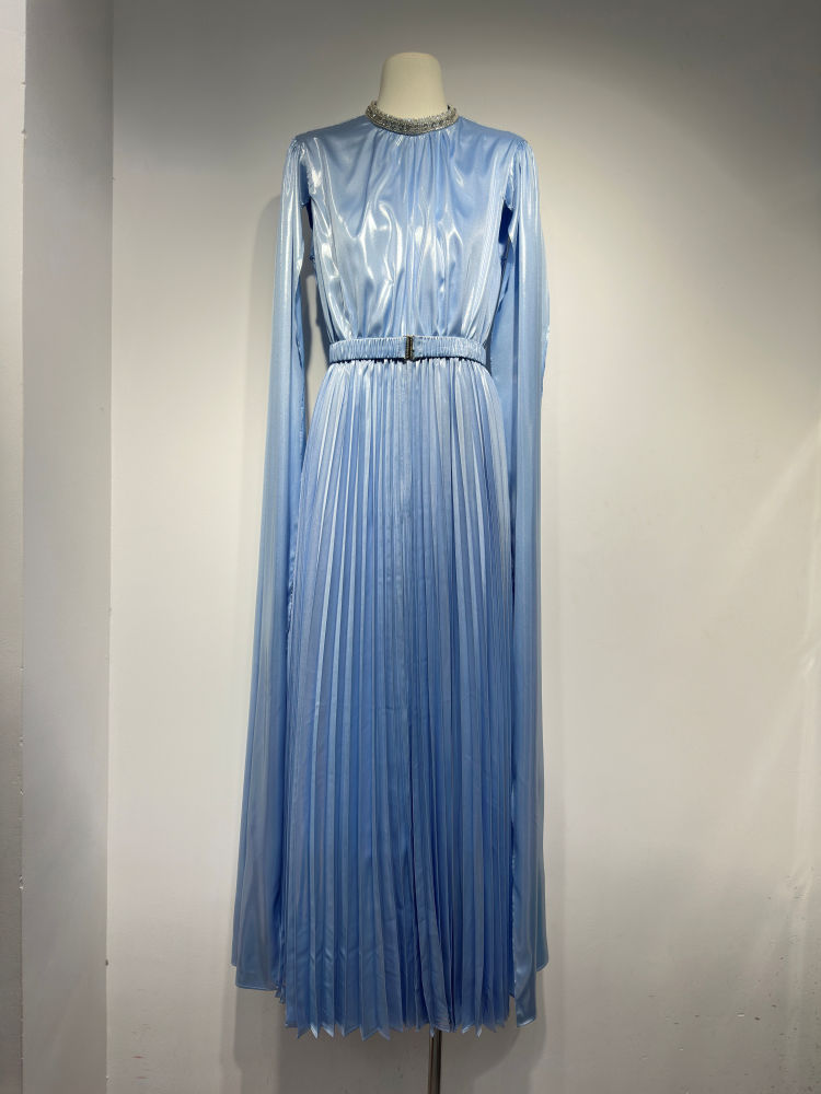TWOTWINSTYLE Solid Stand Collar Long Sleeve Tunic Maxi Dress