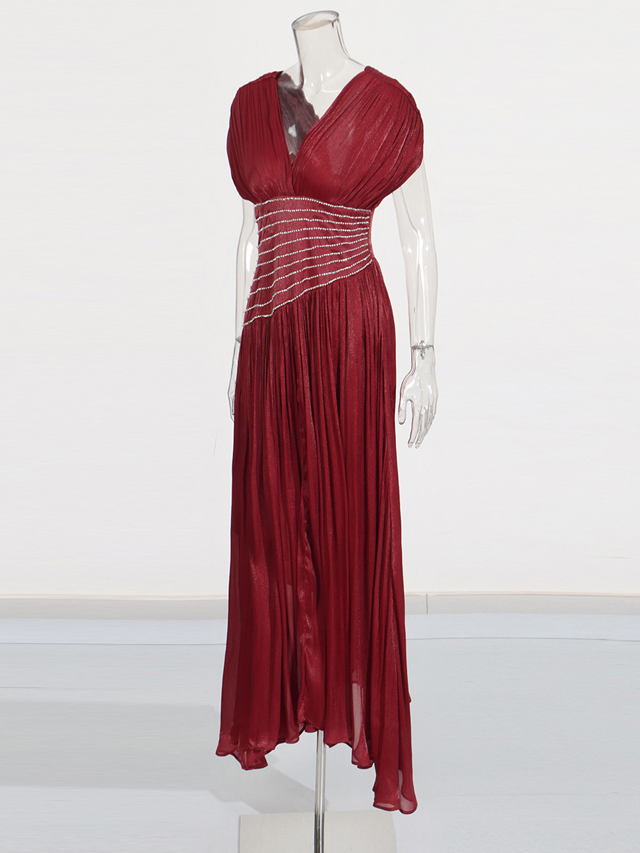 TWOTWINSTYLE  Solid V Neck Tunic Patchwork Diamond Chic Dress