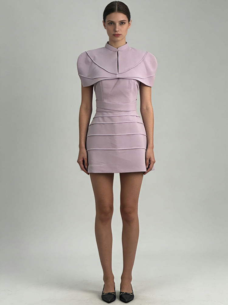 TWOTWINSTYLE Stand Collar High Waist Minimalist Dress