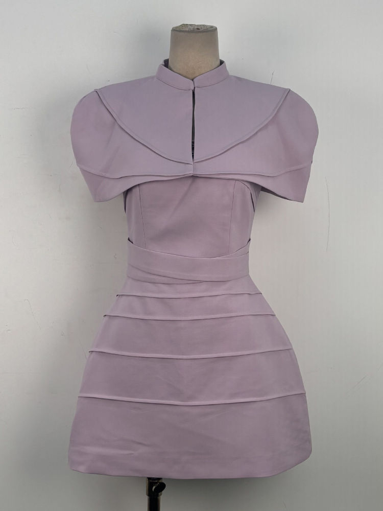TWOTWINSTYLE Stand Collar High Waist Minimalist Dress