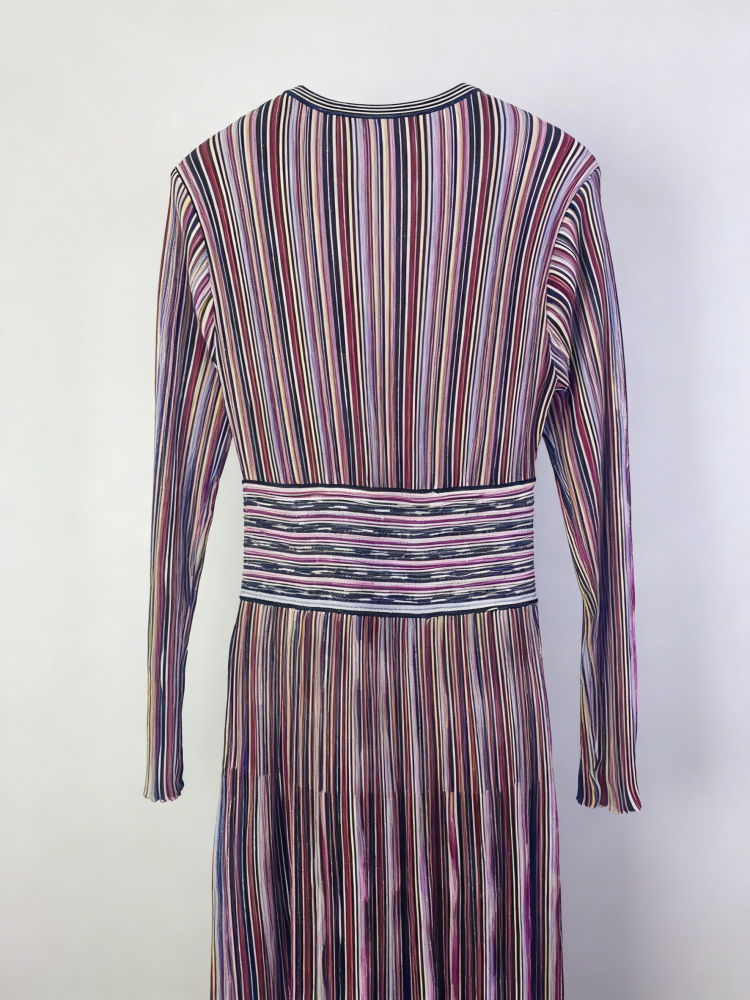 TWOTWINSTYLE V Neck Hit Color Tunic Elegant Midi Dress