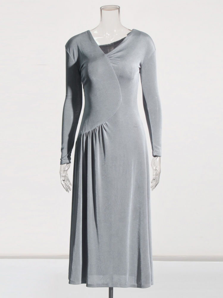 TWOTWINSTYLE V Neck Off Shoulder Long Sleeve Elegant Slimming Dress